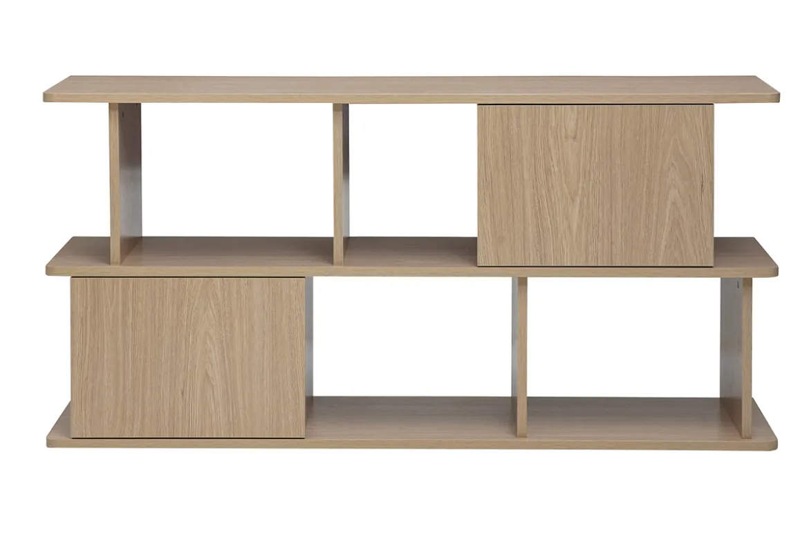 Bibliothèque basse avec rangements finition bois clair chêne L140 cm JANICE