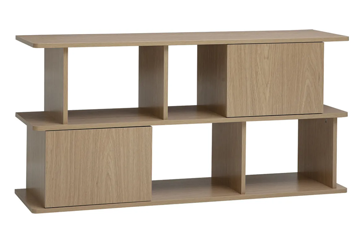 Bibliothèque basse avec rangements finition bois clair chêne L140 cm JANICE