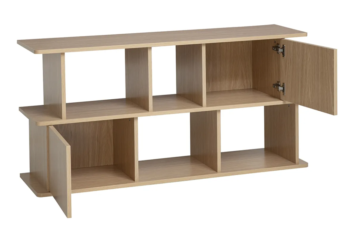 Bibliothèque basse avec rangements finition bois clair chêne L140 cm JANICE
