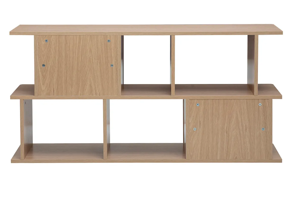 Bibliothèque basse avec rangements finition bois clair chêne L140 cm JANICE