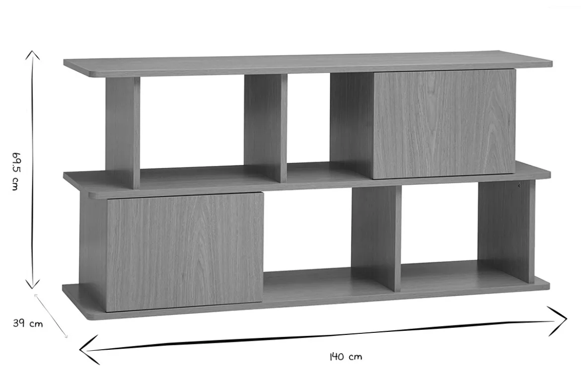 Bibliothèque basse avec rangements finition bois clair chêne L140 cm JANICE