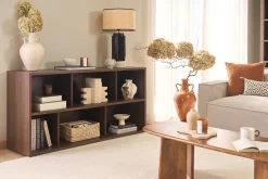 Bibliothèque basse finition bois foncé noyer L140 cm EPURE