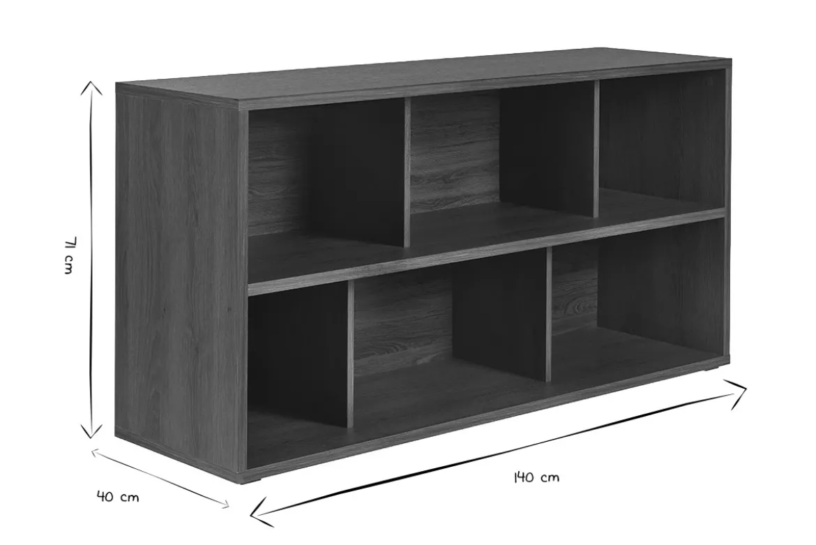 Bibliothèque basse finition bois foncé noyer L140 cm EPURE