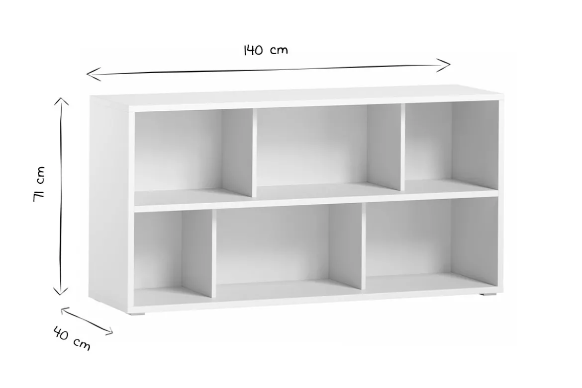 Bibliothèque basse finition bois blanc L140 cm EPURE