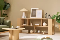 Bibliothèque basse ouverte design finition bois clair chêne L167.5 cm MUSSO
