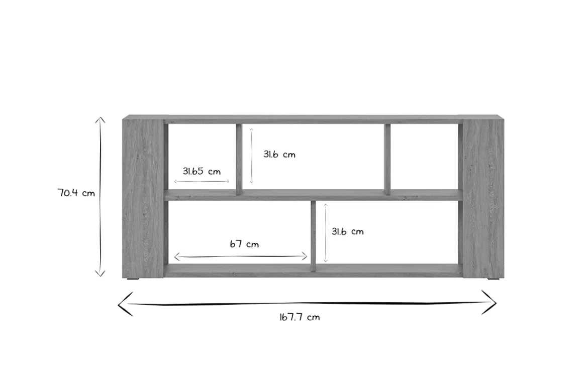 Bibliothèque basse ouverte design finition bois clair chêne L167.5 cm MUSSO