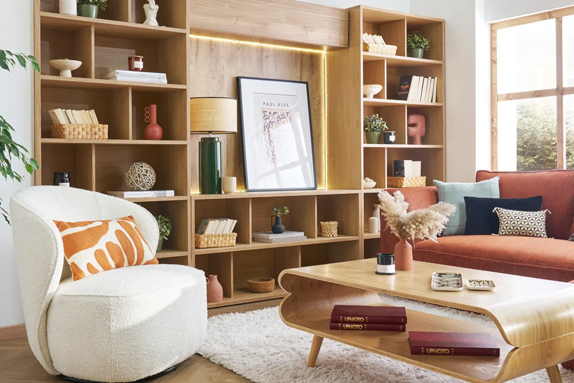 Bibliothèque design finition bois clair chêne L92 cm EPURE