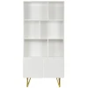 Bibliothèque design gravée blanc mat et métal doré 2 portes L86 cm OZEN