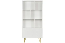 Bibliothèque design gravée blanc mat et métal doré 2 portes L86 cm OZEN