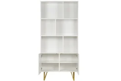 Bibliothèque design gravée blanc mat et métal doré 2 portes L86 cm OZEN