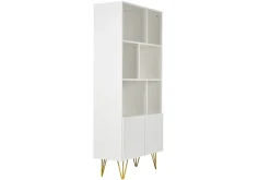 Bibliothèque design gravée blanc mat et métal doré 2 portes L86 cm OZEN