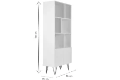 Bibliothèque design gravée blanc mat et métal doré 2 portes L86 cm OZEN