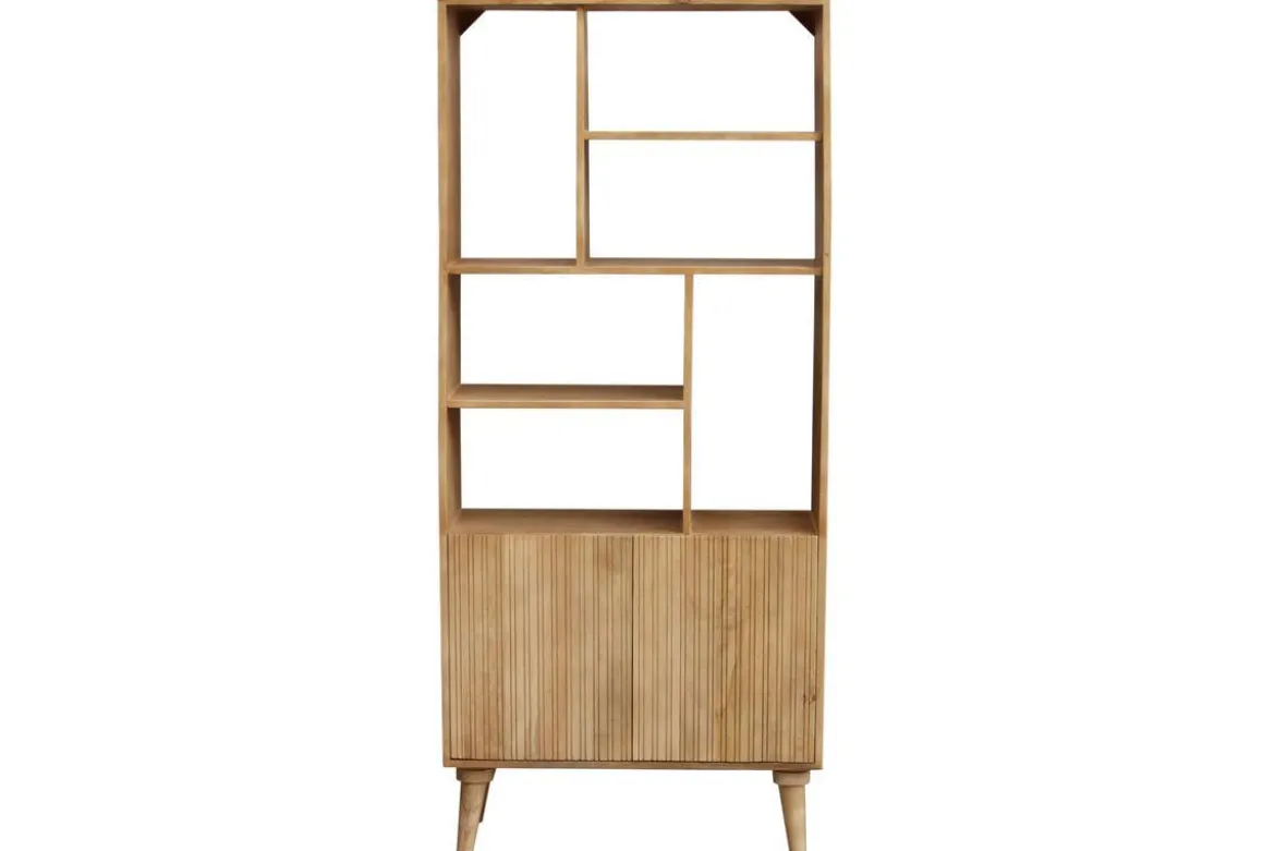 Bibliothèque en bois manguier massif 2 portes gravées L80 cm RUBIA