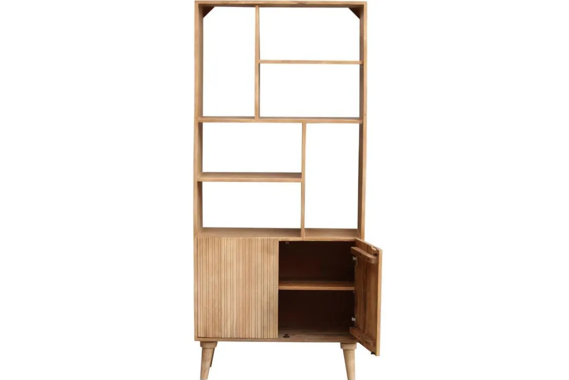 Bibliothèque en bois manguier massif 2 portes gravées L80 cm RUBIA