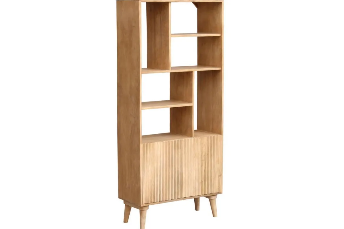 Bibliothèque en bois manguier massif 2 portes gravées L80 cm RUBIA