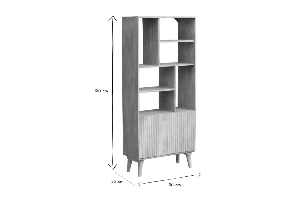 Bibliothèque en bois manguier massif 2 portes gravées L80 cm RUBIA