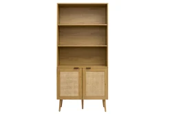 Bibliothèque finition bois clair, cannage en rotin et métal noir L90 MANILLE