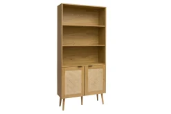 Bibliothèque finition bois clair, cannage en rotin et métal noir L90 MANILLE