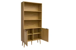 Bibliothèque finition bois clair, cannage en rotin et métal noir L90 MANILLE