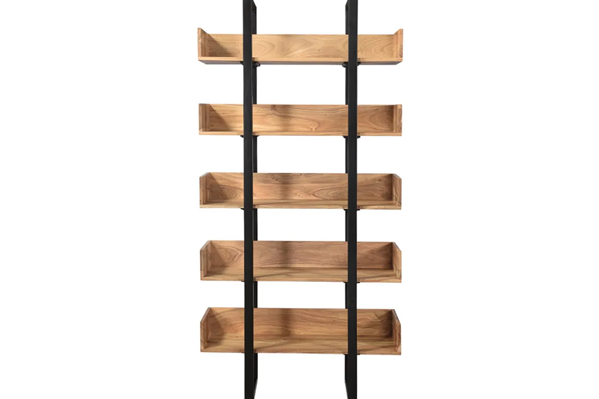 Bibliothèque industrielle en bois massif et métal noir L90 cm TAO