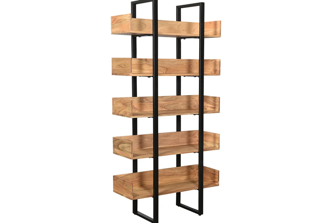 Bibliothèque industrielle en bois massif et métal noir L90 cm TAO