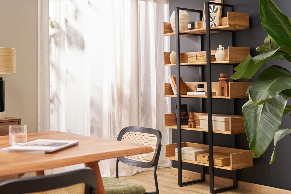 Bibliothèque industrielle en bois massif et métal noir L90 cm TAO