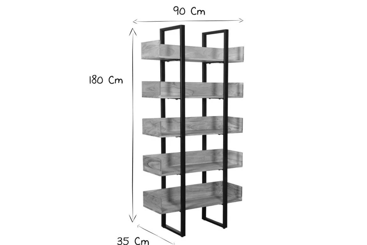 Bibliothèque industrielle en bois massif et métal noir L90 cm TAO