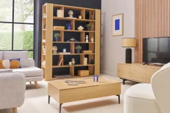 Bibliothèque multi casiers design finition bois clair chêne L168 cm MUSSO