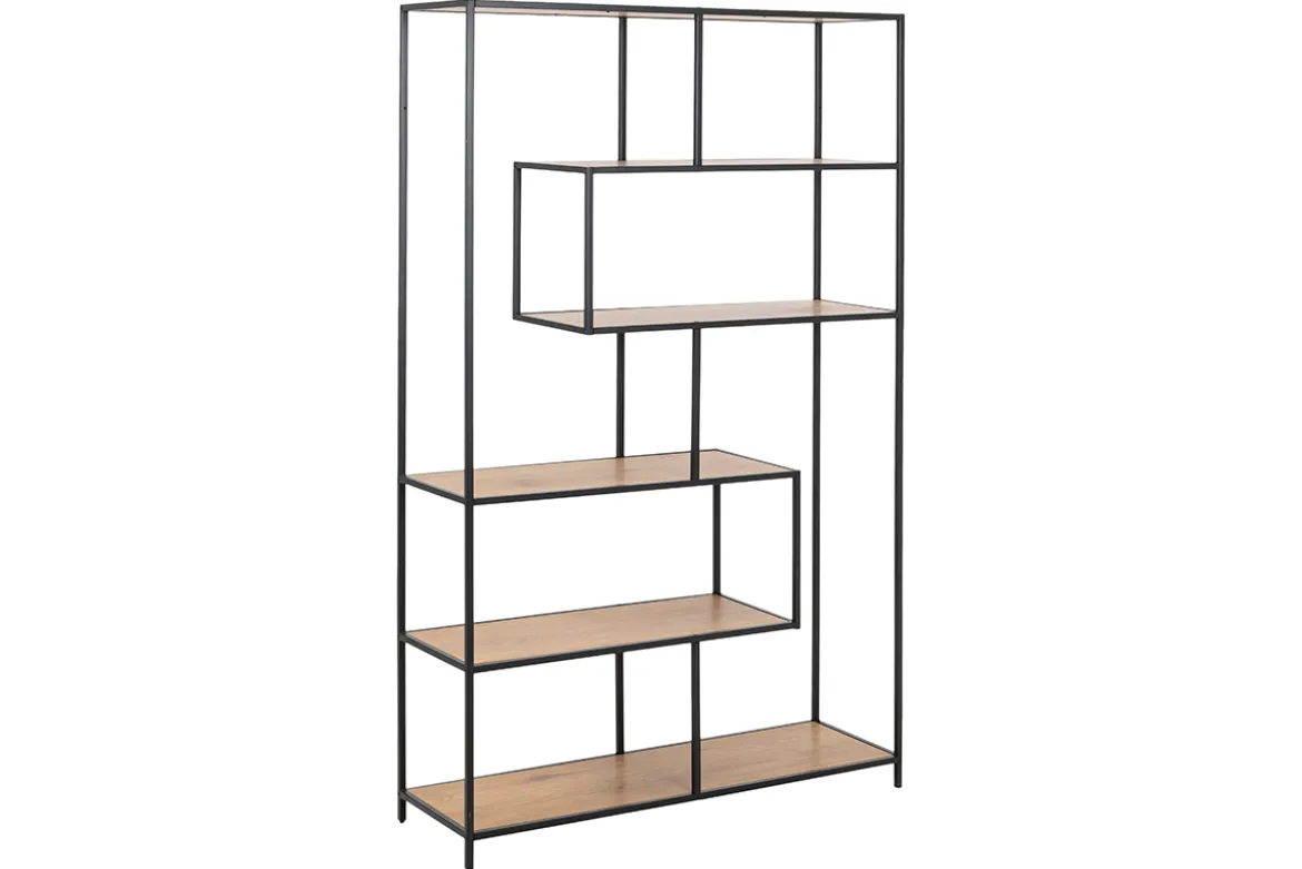 Bibliothèque ouverte finition bois clair et métal noir L114 cm TRESCA