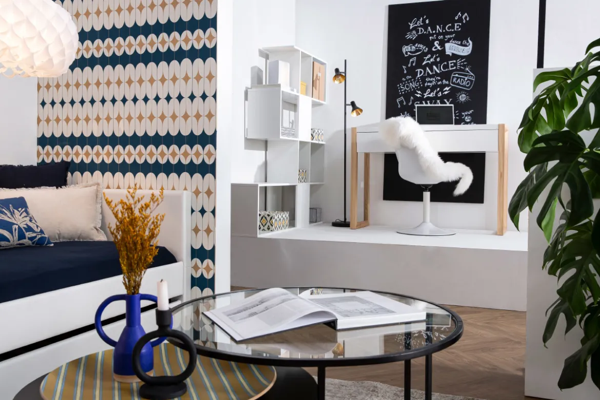 Bibliothèque ouverte séparateur design blanc laqué brillant L139 cm COMO