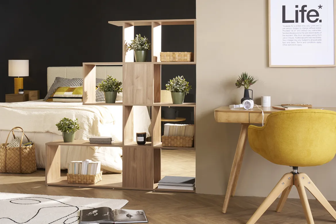 Bibliothèque ouverte séparateur design finition bois clair chêne L139 cm COMO