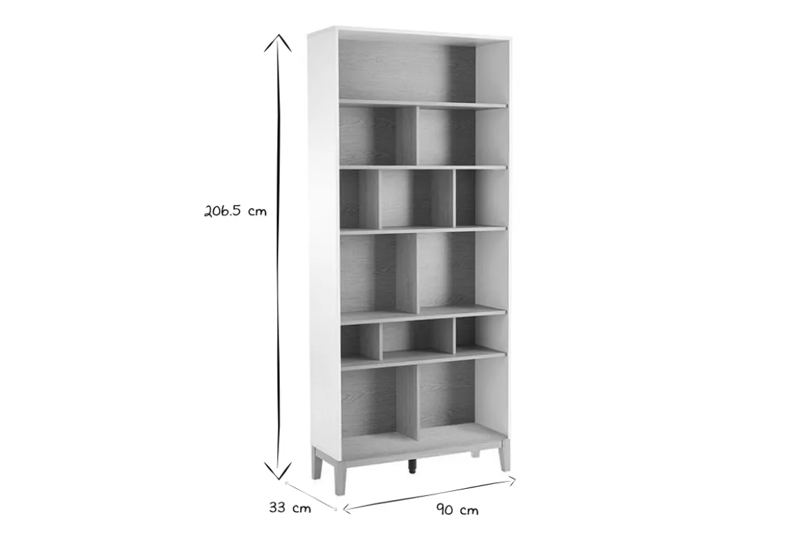 Bibliothèque scandinave en bois clair chêne et blanc L90 cm ABEL