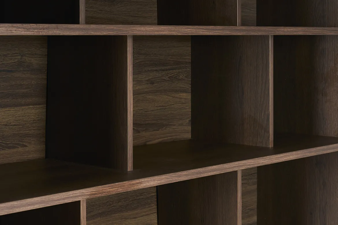 Bibliothèque scandinave finition bois foncé noyer L140 cm EPURE