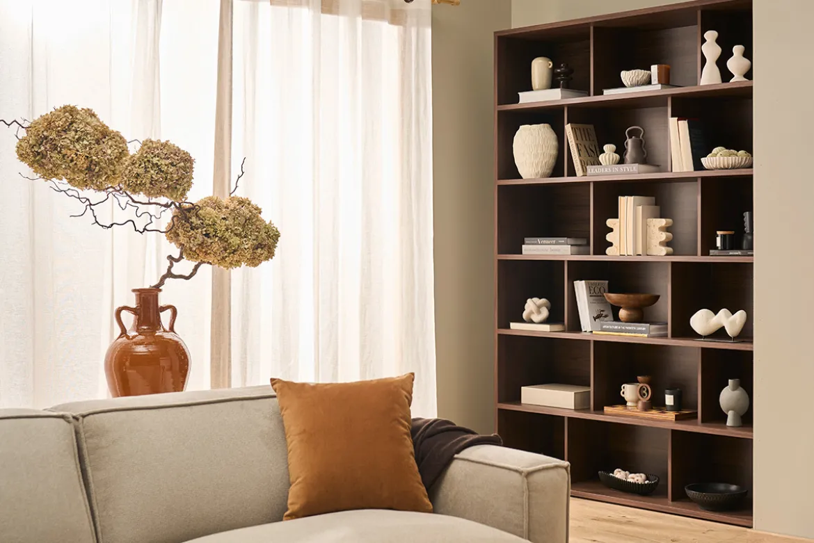 Bibliothèque scandinave finition bois foncé noyer L140 cm EPURE