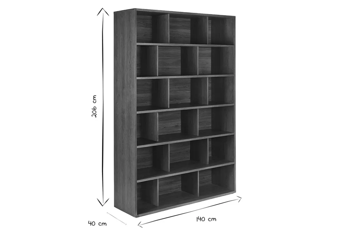 Bibliothèque scandinave finition bois foncé noyer L140 cm EPURE