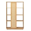 Bibliothèque séparatrice avec rangements finition bois clair chêne et cannage rotin L100 cm ALICANTE
