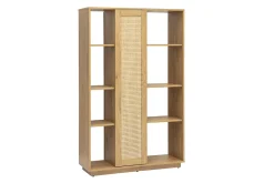 Bibliothèque séparatrice avec rangements finition bois clair chêne et cannage rotin L100 cm ALICANTE