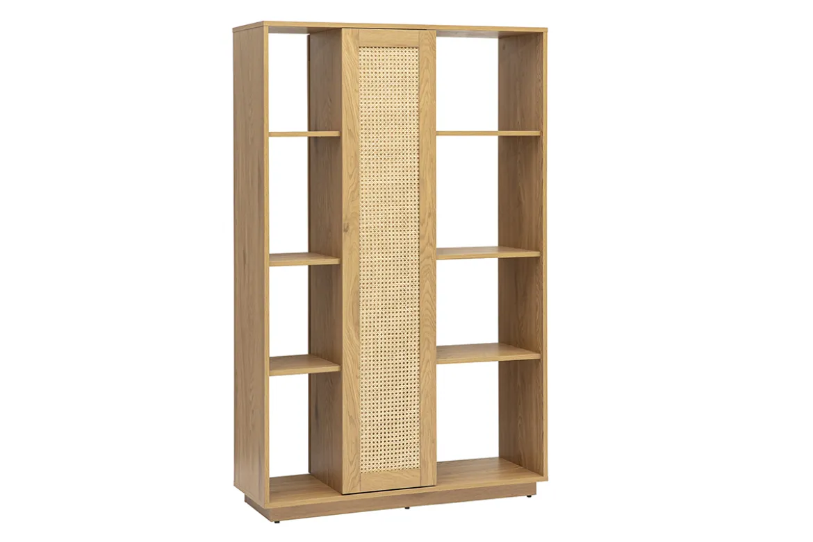 Bibliothèque séparatrice avec rangements finition bois clair chêne et cannage rotin L100 cm ALICANTE