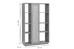 Bibliothèque séparatrice avec rangements finition bois clair chêne et cannage rotin L100 cm ALICANTE