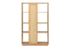 Bibliothèque séparatrice avec rangements finition bois clair chêne et cannage rotin L100 cm ALICANTE
