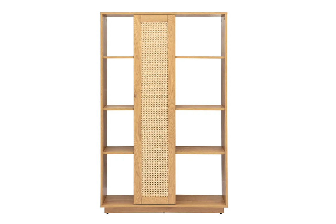 Bibliothèque séparatrice avec rangements finition bois clair chêne et cannage rotin L100 cm ALICANTE
