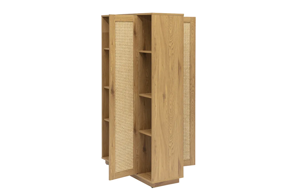 Bibliothèque séparatrice avec rangements finition bois clair chêne et cannage rotin L100 cm ALICANTE