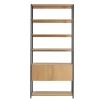 Bibliothèque étagère avec rangement fermé finition bois clair chêne et métal noir L94 cm FLEA