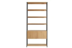 Bibliothèque étagère avec rangement fermé finition bois clair chêne et métal noir L94 cm FLEA