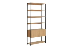 Bibliothèque étagère avec rangement fermé finition bois clair chêne et métal noir L94 cm FLEA