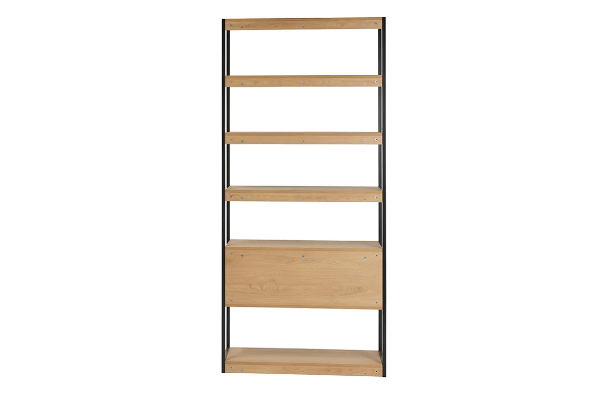 Bibliothèque étagère avec rangement fermé finition bois clair chêne et métal noir L94 cm FLEA