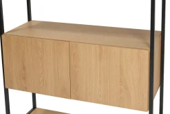Bibliothèque étagère avec rangement fermé finition bois clair chêne et métal noir L94 cm FLEA