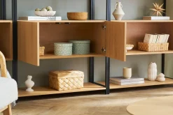 Bibliothèque étagère avec rangement fermé finition bois clair chêne et métal noir L94 cm FLEA