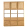 Bibliothèque étagère avec rangements finition bois clair chêne et cannage rotin L150 cm SEVILLE