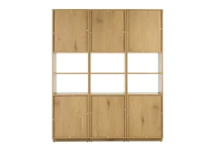 Bibliothèque étagère avec rangements finition bois clair chêne et cannage rotin L150 cm SEVILLE